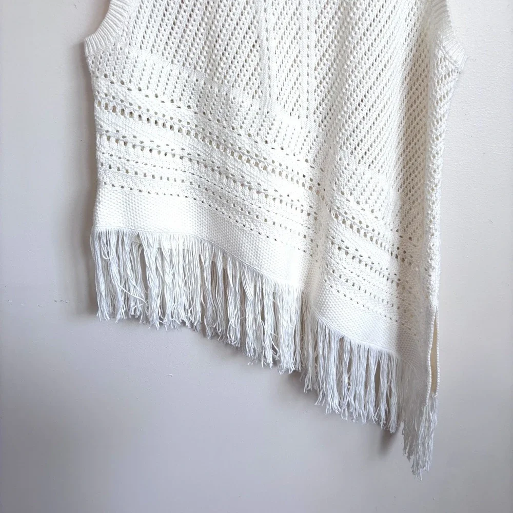 Western Womens‎ Boho Fringe Asymmetrical Crochet Sweater Vest XXL Cream Festival